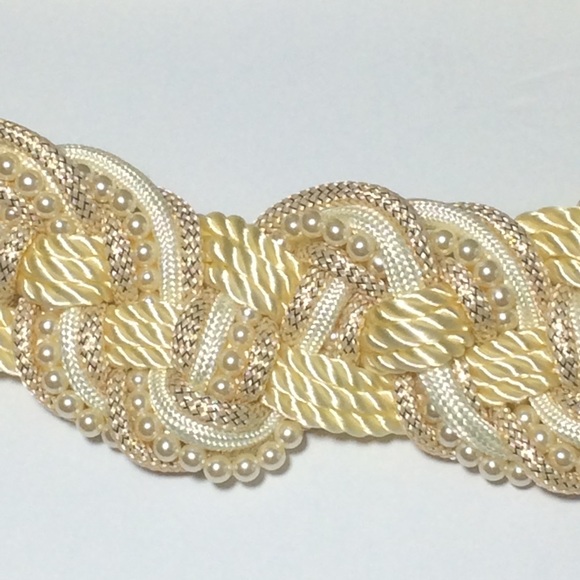 Gold Ivory Pearl Knot Cummerbund Boho Obi Belt NWOT - Picture 3 of 6